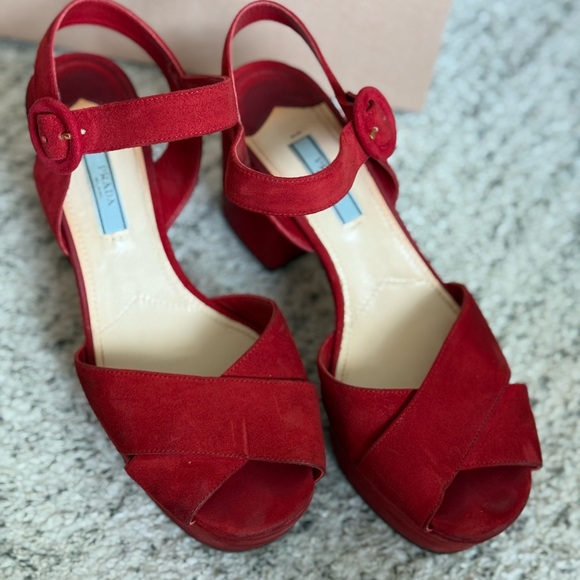 Prada Suede Red Platform Sandals - Picture 3 of 10